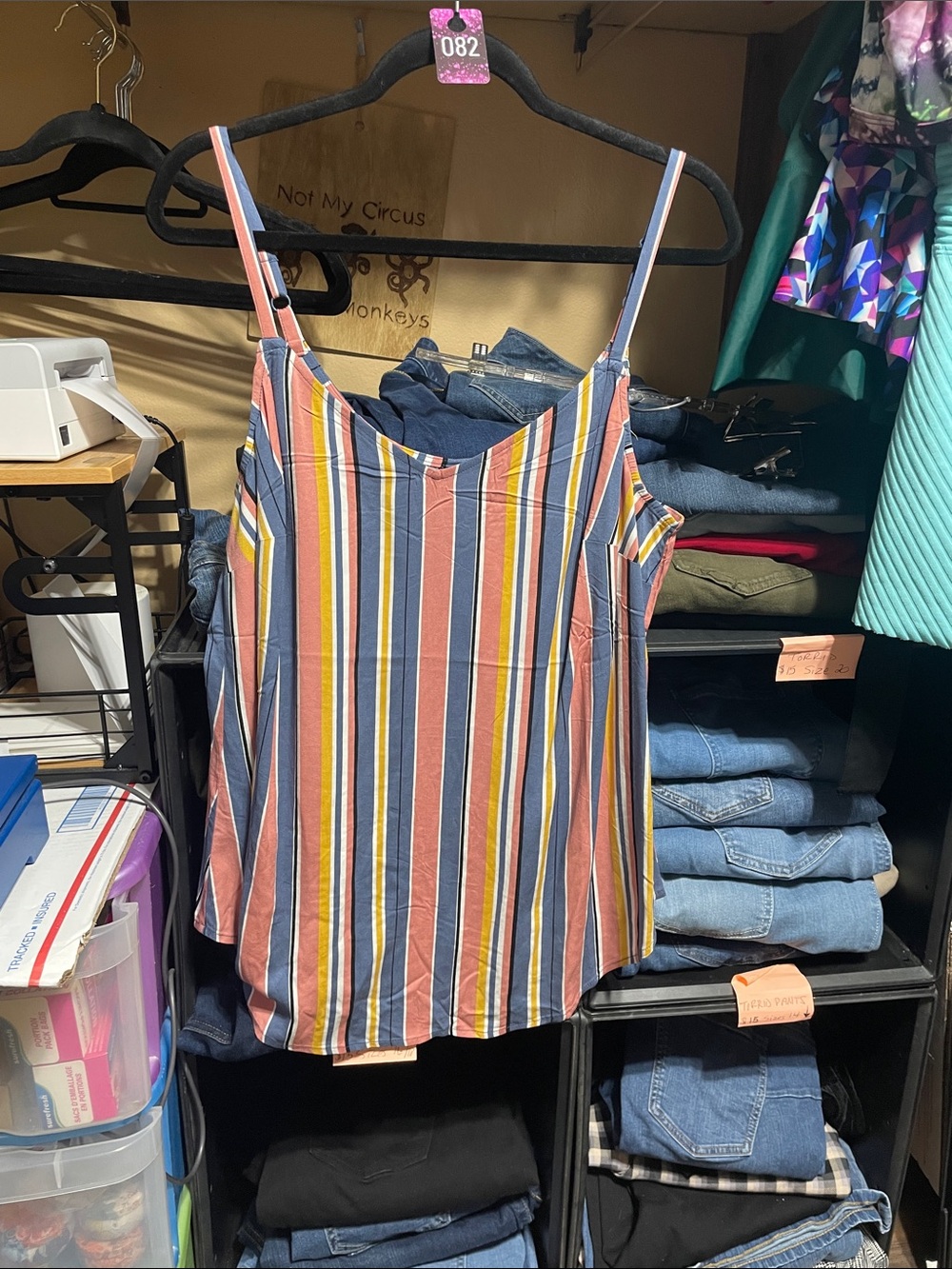 #082 size 0 Torrid NWT Striped Multicolor Spaghetti Strap Cami